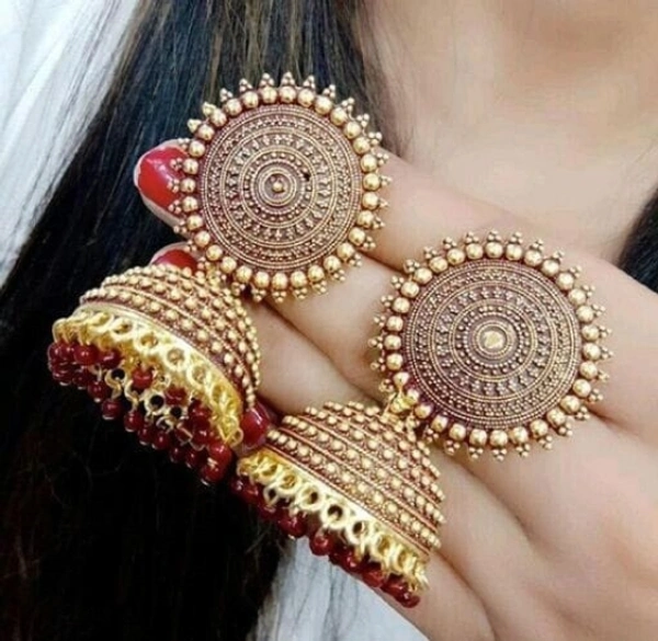 Golden maroon Traditional party wear Bridal wedding earrings for women & girls Alloy Drops & Danglers, Jhumki Earring
