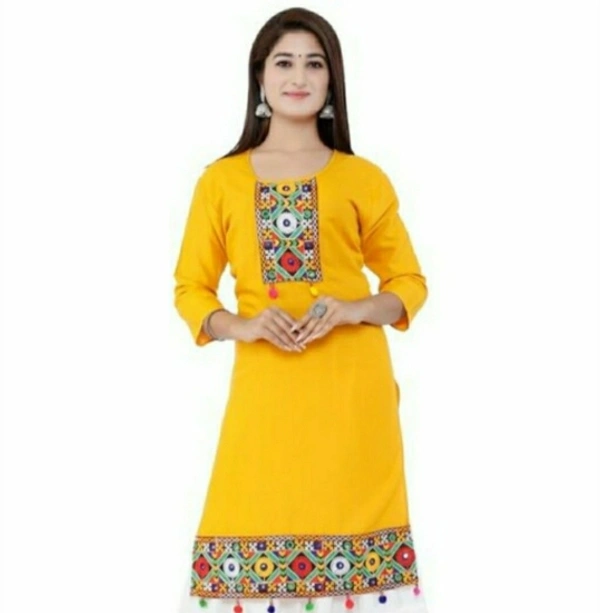 Women Self Design Viscose Rayon Straight Kurta (Yellow) - XL