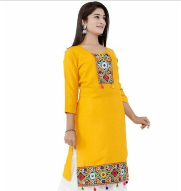 Women Self Design Viscose Rayon Straight Kurta (Yellow) - L