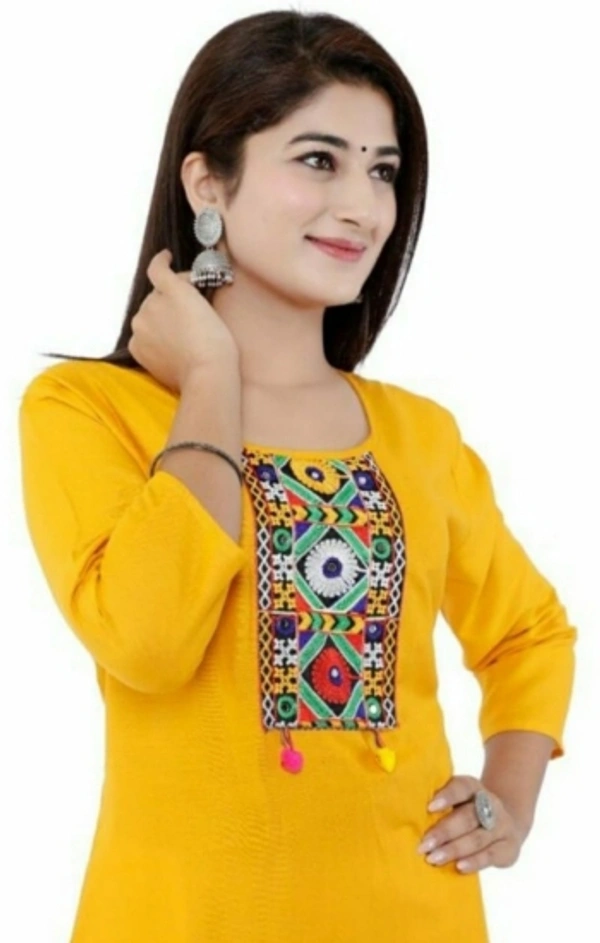 Women Self Design Viscose Rayon Straight Kurta (Yellow) - L