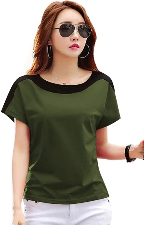 Solid Women Dark Green T-Shirt - M