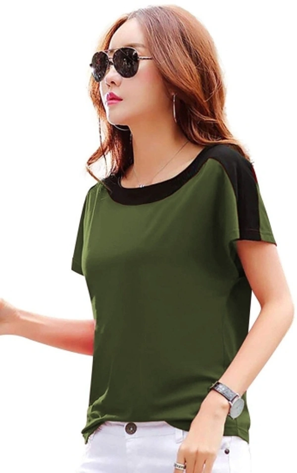 Solid Women Dark Green T-Shirt - M