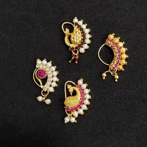 Nath_Combo_1 Gold-plated Plated Brass Nathiya (Pack Of 4)  