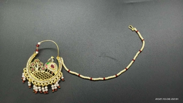 rajwadi-nath-PeacockRoya-red__ Gold-plated Plated Alloy, Brass Nathiya