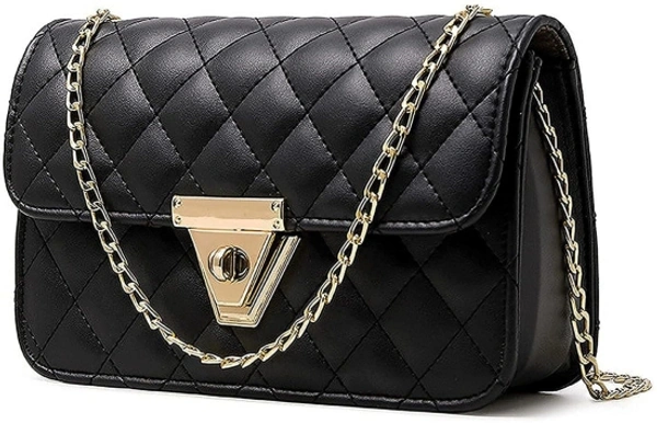 Black Sling Bag Women's Leatherette Sling Bag (Black) (Black_FGO-275)