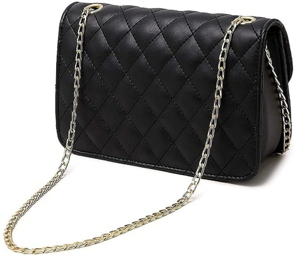 Black Sling Bag Women's Leatherette Sling Bag (Black) (Black_FGO-275)