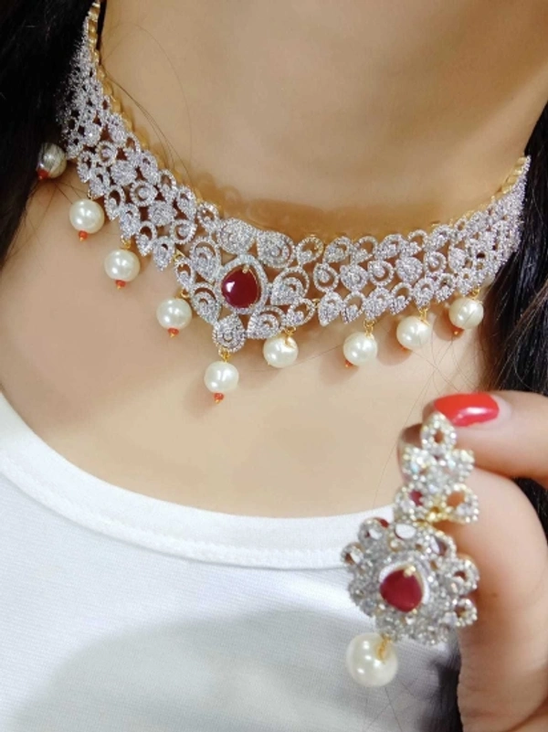 Alloy Jewel Set (Maroon, White)