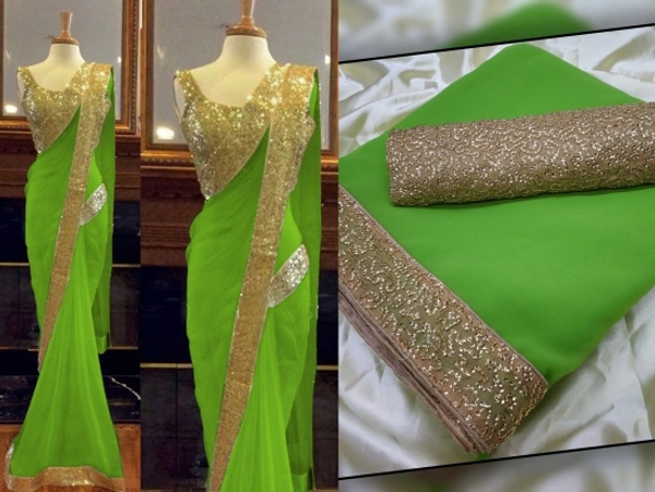 Sareez House Embroidered Daily Wear Georgette Saree (Light Green) - dark green