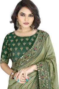 Piton Enterprise Embroidered Bollywood Art Silk Sarees (Light Green) - Maroon