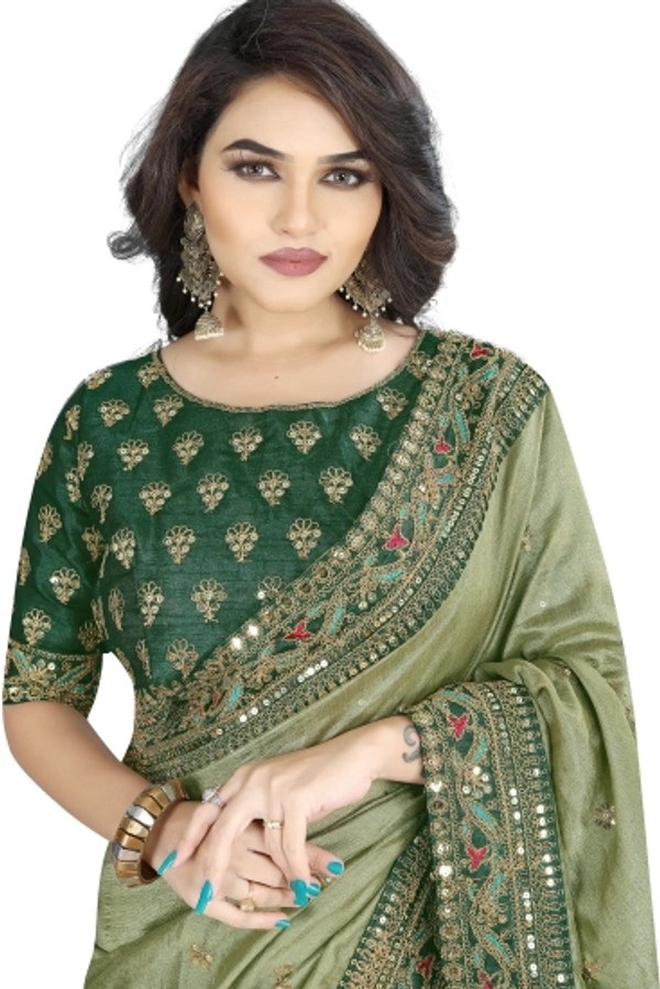 Piton Enterprise Embroidered Bollywood Art Silk Sarees (Light Green) - Maroon