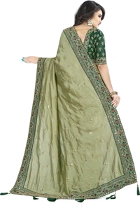 Piton Enterprise Embroidered Bollywood Art Silk Sarees (Light Green) - Mustard