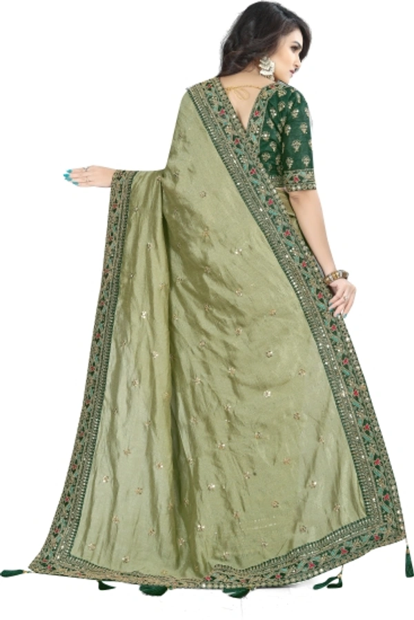 Piton Enterprise Embroidered Bollywood Art Silk Sarees (Light Green) - Mustard