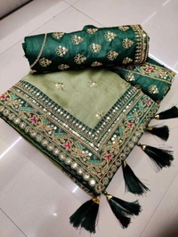 Piton Enterprise Embroidered Bollywood Art Silk Sarees (Light Green) - Green