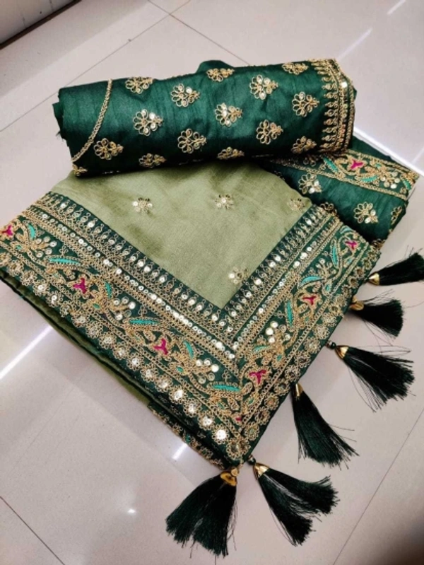 Piton Enterprise Embroidered Bollywood Art Silk Sarees (Light Green) - Green