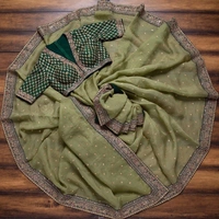 Piton Enterprise Embroidered Bollywood Art Silk Sarees (Light Green) - Green
