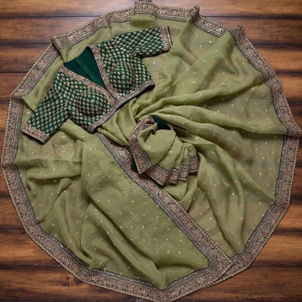 Piton Enterprise Embroidered Bollywood Art Silk Sarees (Light Green) - Green
