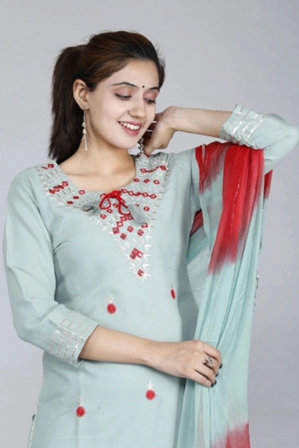 Women Kurta, Pyjama & Dupatta Set - Pista, M
