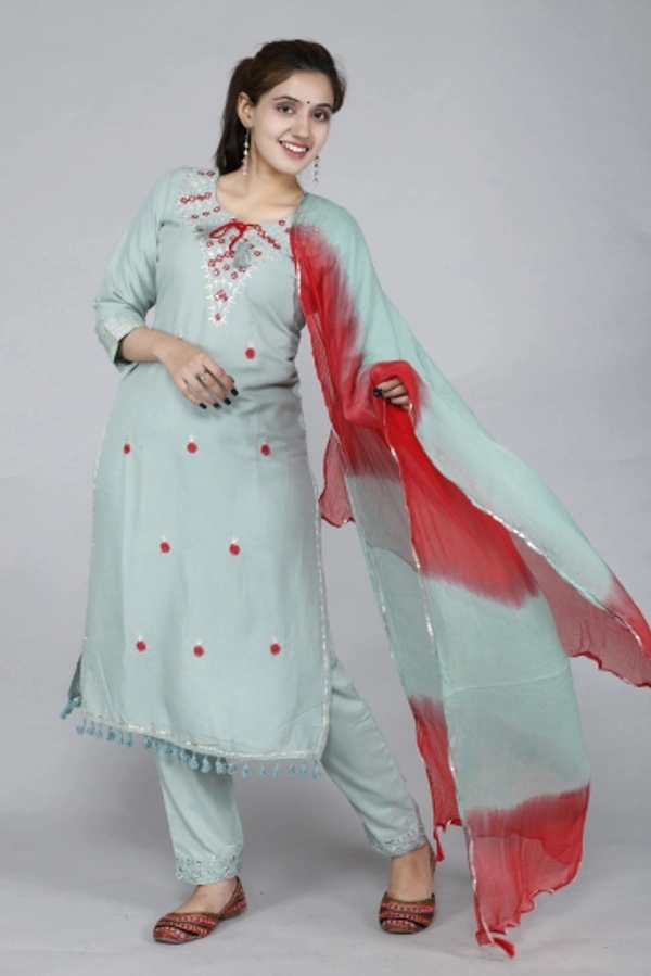 Women Kurta, Pyjama & Dupatta Set - Dark Blue, M