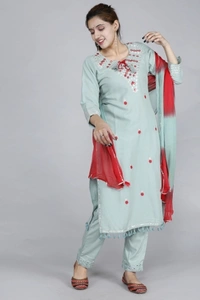 Women Kurta, Pyjama & Dupatta Set - Dark Blue, XL