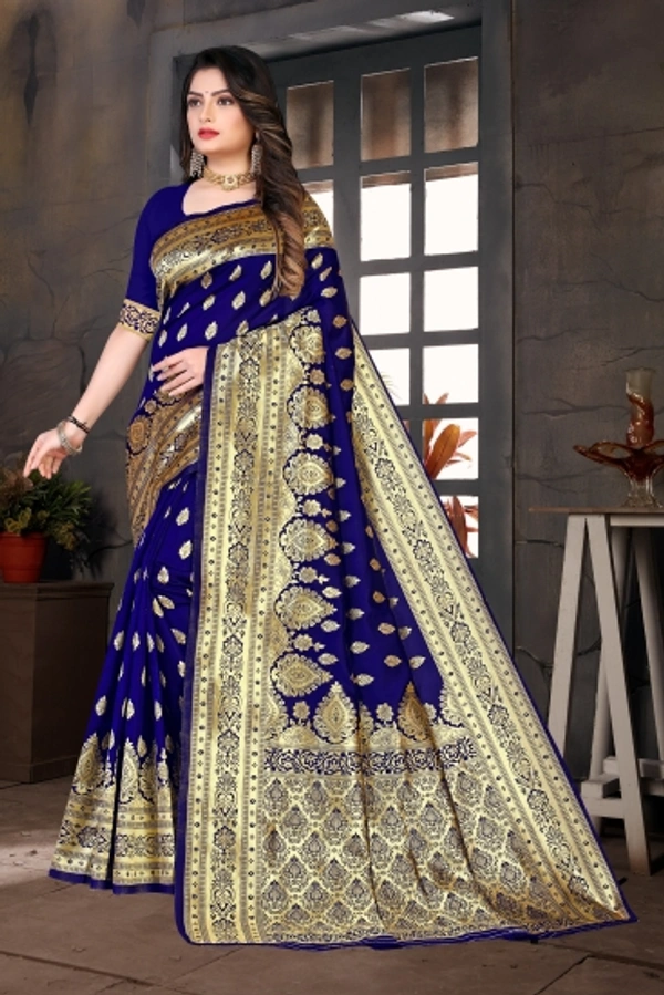 Woven Banarasi Cotton Silk Saree   - Red