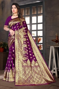 Woven Banarasi Cotton Silk Saree   - Red