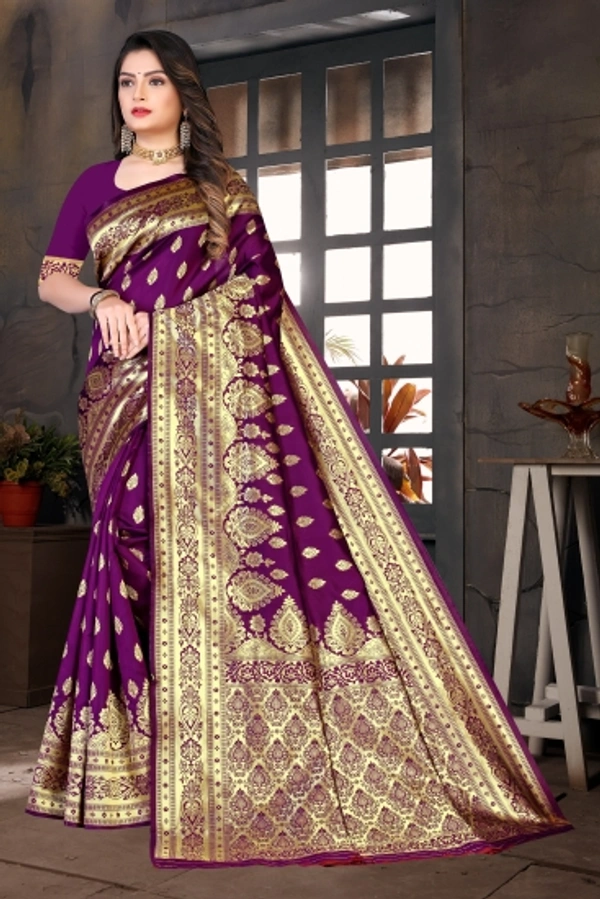 Woven Banarasi Cotton Silk Saree   - Red