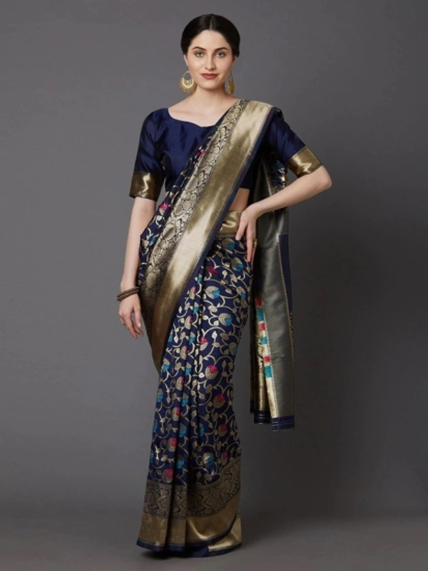 Woven Banarasi Jacquard Saree - Dark Blue