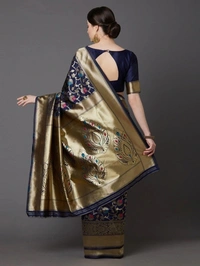 Woven Banarasi Jacquard Saree - Dark Blue