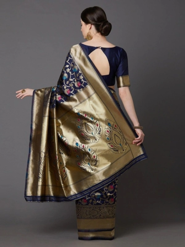 Woven Banarasi Jacquard Saree - Dark Blue