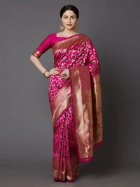 Woven Banarasi Jacquard Saree - Dark Blue