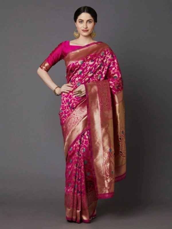 Woven Banarasi Jacquard Saree - Dark Blue