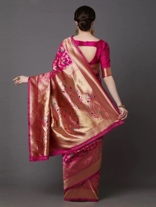 Woven Banarasi Jacquard Saree - Dark Blue