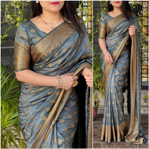 Woven Banarasi Jacquard Saree   - Gray
