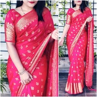 Woven Banarasi Jacquard Saree   - Gray