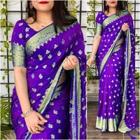 Woven Banarasi Jacquard Saree   - Gray