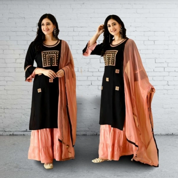 Women Kurta and Palazzo Set   - Dark Green, XL