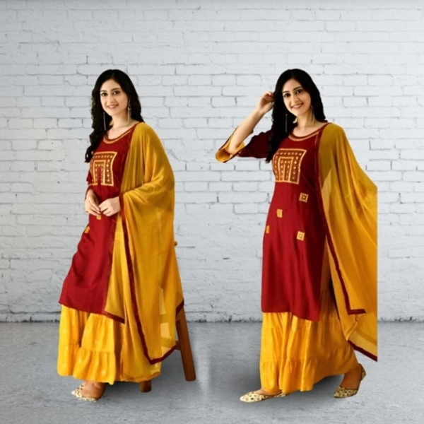 Women Kurta and Palazzo Set   - Dark Green, XL