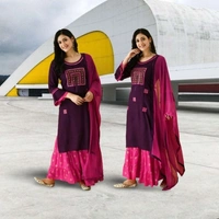 Women Kurta and Palazzo Set   - Yellow, XL