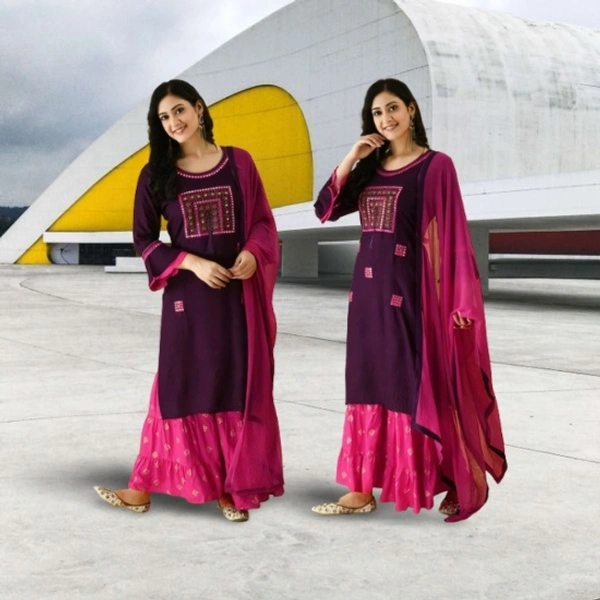 Women Kurta and Palazzo Set   - Yellow, XL