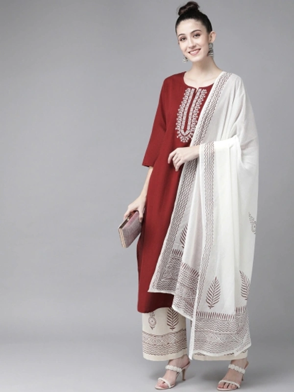 Women Kurta and Dupatta Set - Maroon, XL