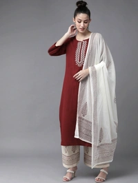 Women Kurta and Dupatta Set - Maroon, XL