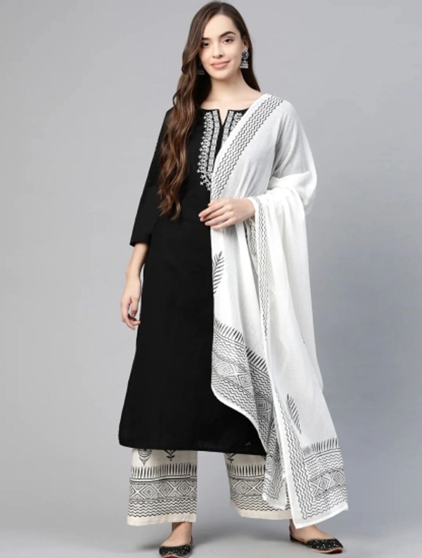 Women Kurta and Dupatta Set - Black, XXL
