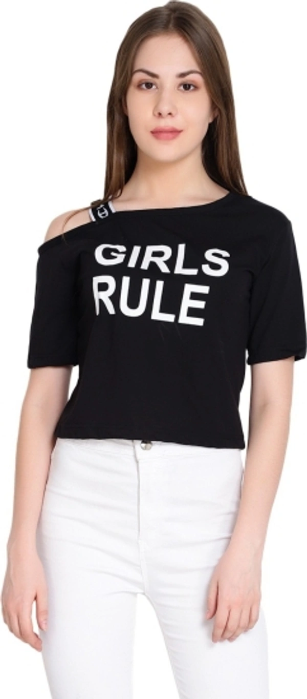 Printed Women Maroon T-Shirt - Black, S