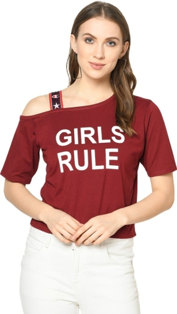 Printed Women Maroon T-Shirt - Black, S