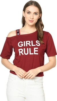 Printed Women Maroon T-Shirt - Yellow, M
