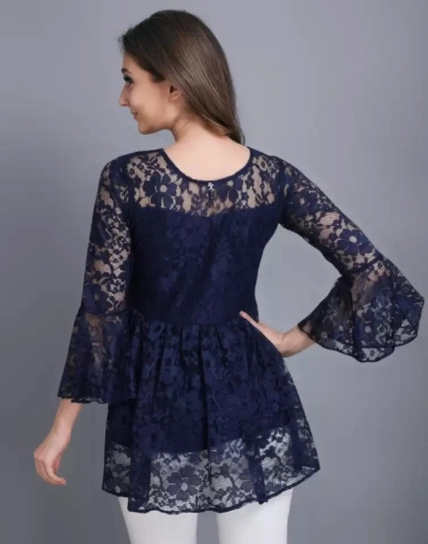 Casual Printed Women Top - Navy Blue, S