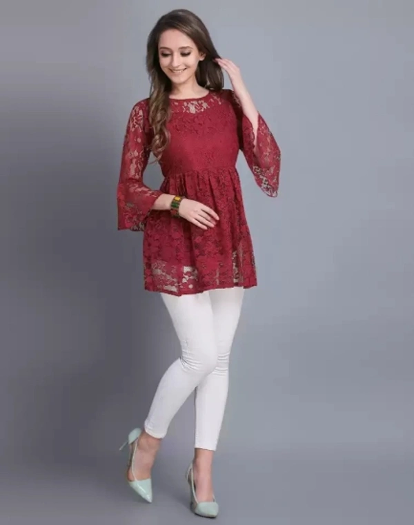 Casual Printed Women Top - Red, M