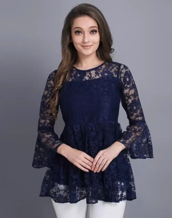 Casual Printed Women Top - Navy Blue, XL