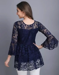 Casual Printed Women Top - Navy Blue, XL