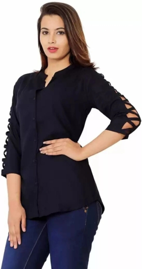 Party Solid Women Blue Top - Navy Blue, S